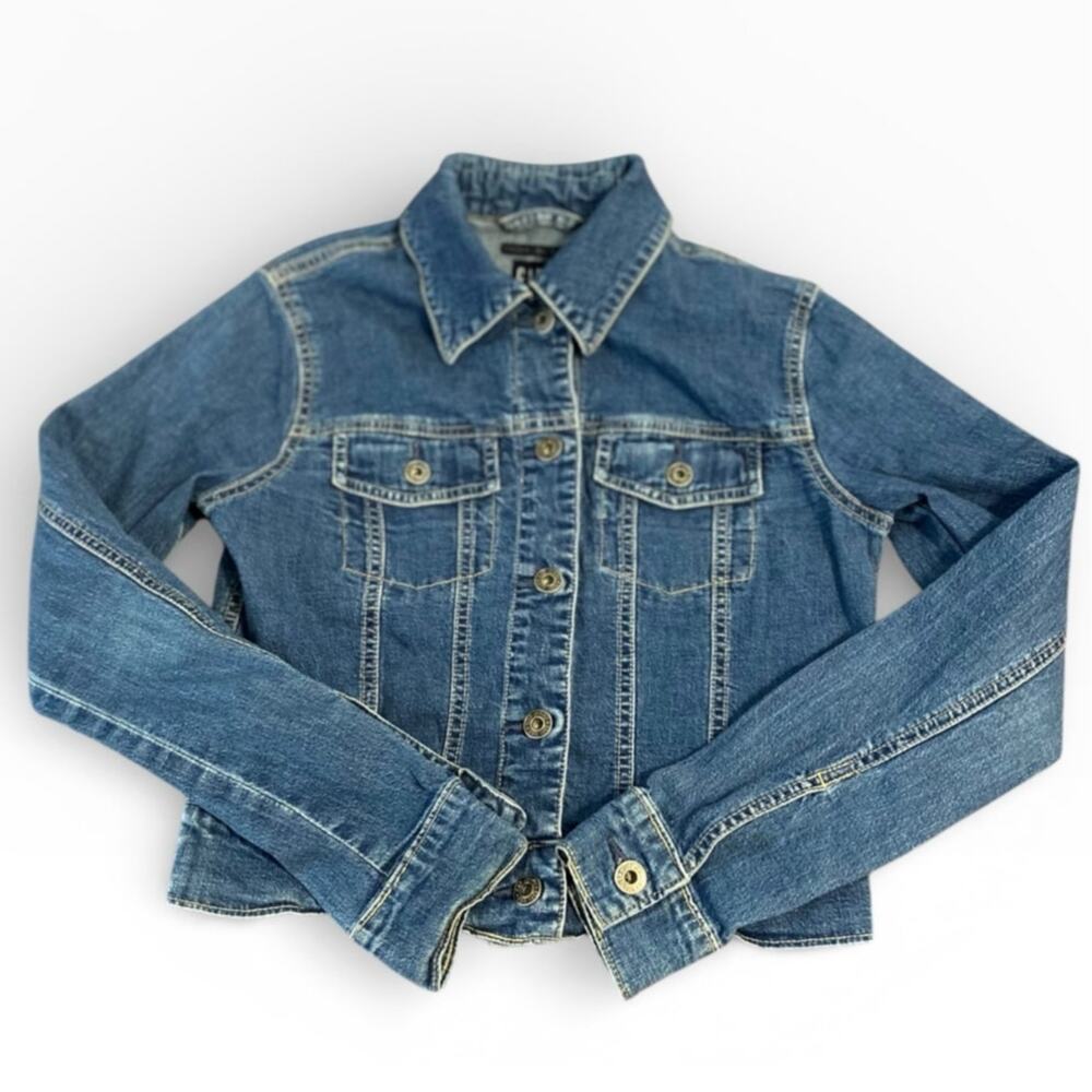 Gap Women's Classic Jean Jacket XS Stretch Blue Denim Button Up Adjust Waist